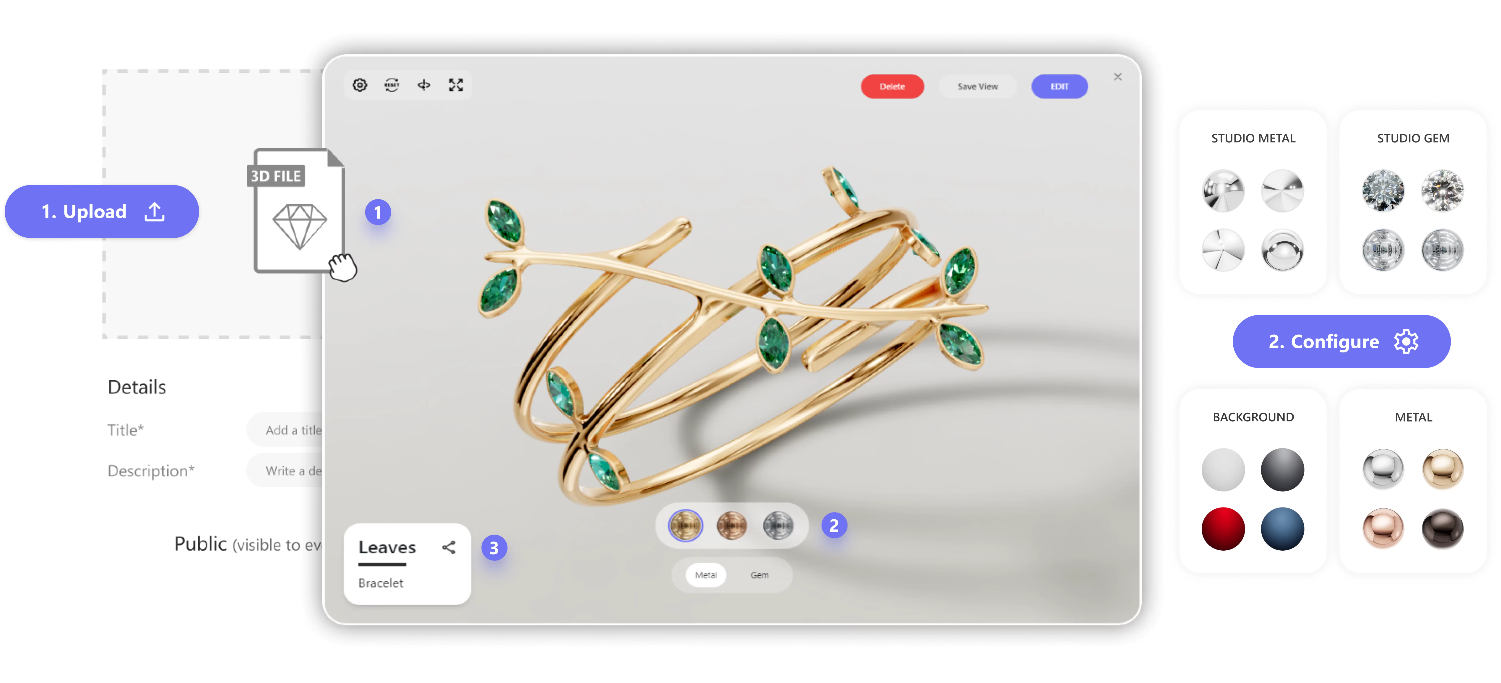 Upload and configure 3D jewelry
